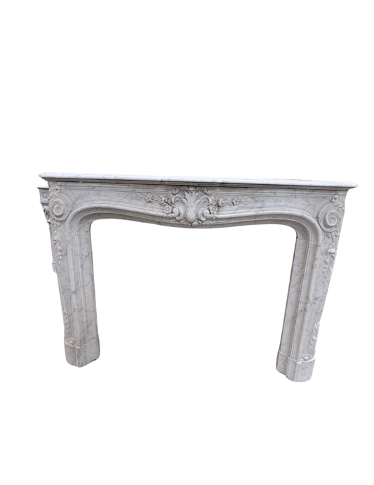 Antique Louis XV White Carrara Marble Fireplace Mantel (M-04M)