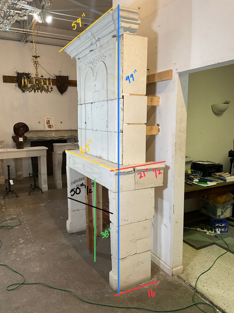 Antique French Limestone Fireplace (ALCH621)