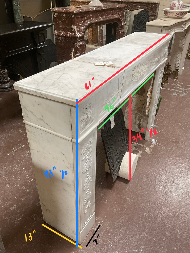 Antique French White Carrara Marble Mantel (MCH1086)