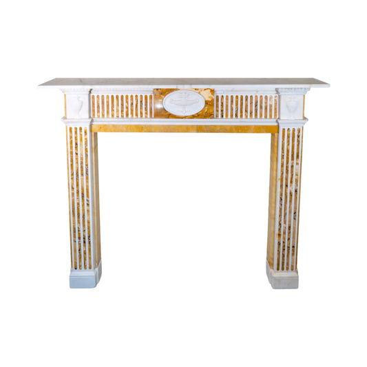 Antique English White Carrara and Sienna Brocatelle Marble Mantel (M-JYTP)