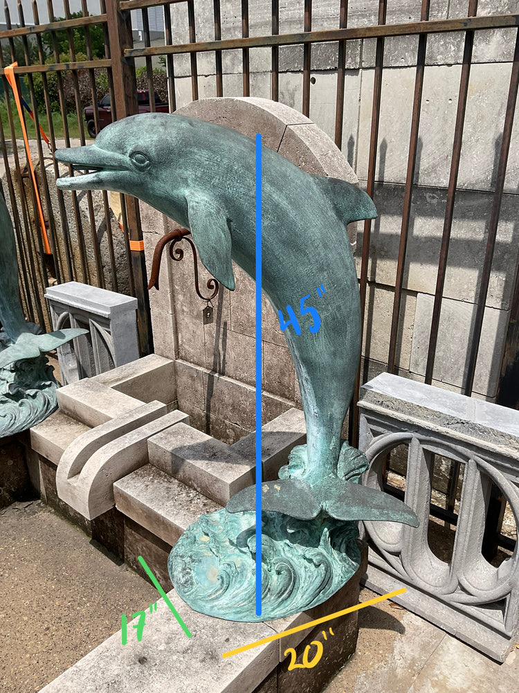 Pair of French Bronze Dolphin Sculpture Fountain (F-CRFA)