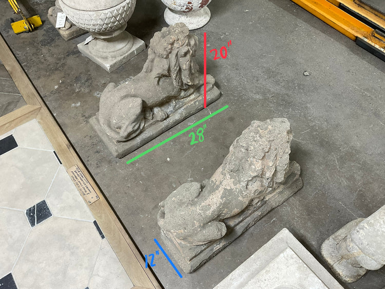 Pair of French Limestone Composite Lion Sculptures (GE-WKXL)