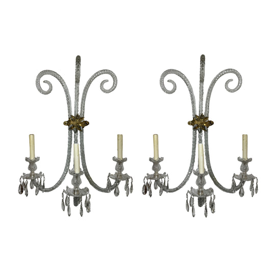 Pair of Baccarat Crystal Wall Sconces