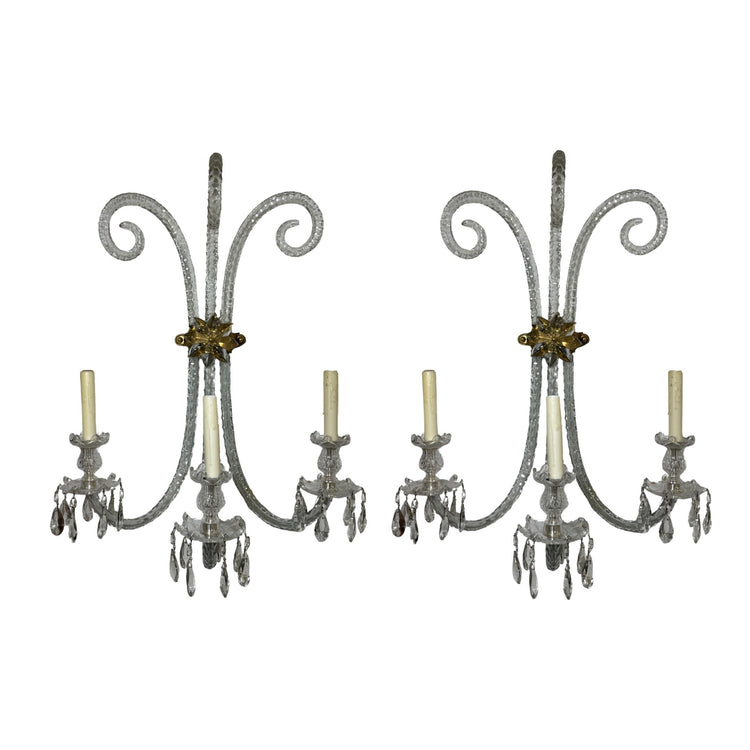 Pair of French Baccarat Crystal Wall Sconces (L-FKMT)