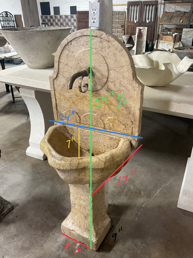 Antique Italian Apricena Filettato Marble Wall Fountain (F-1CIJ)