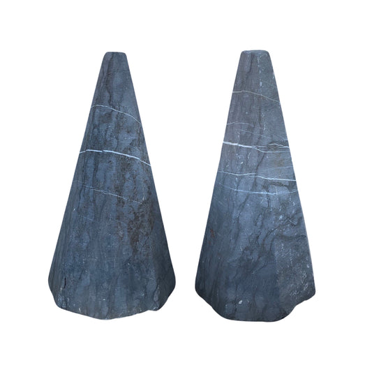 Pair of Belgian Bluestone Cone Sculptures (GE-QSUK)