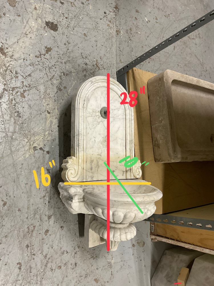Antique Italian White Carrara Marble Wall Fountain (F-NDQG)