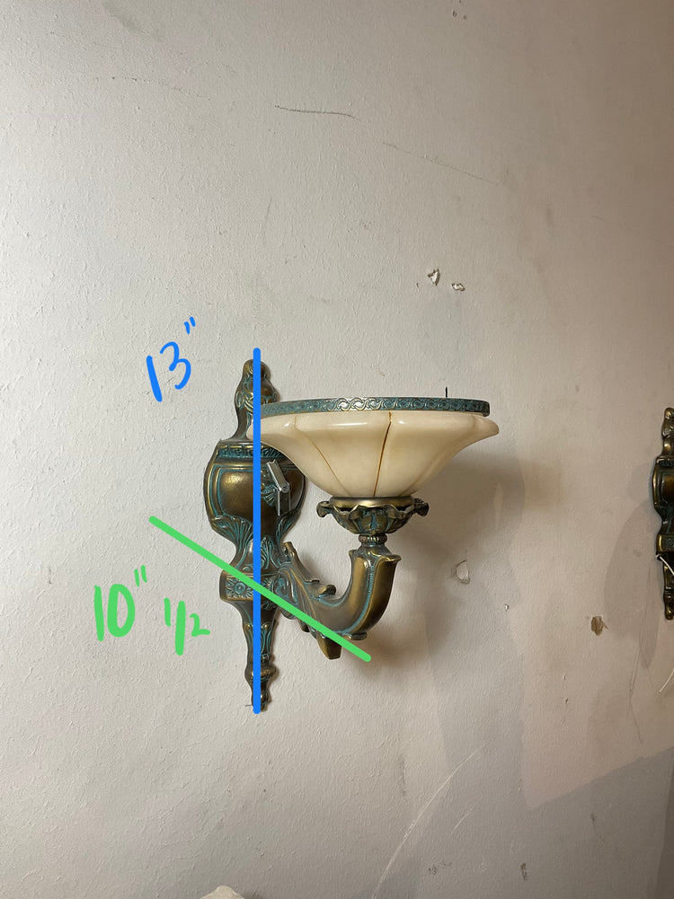 Pair of French Antique Bronze and Alabaster Sconces (L-HXMP)