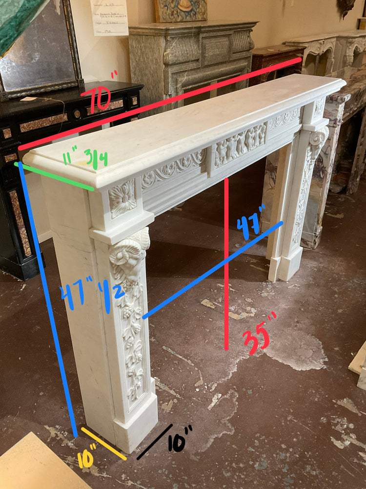Antique Italian White Carrara Marble Mantel (M-AQBD)