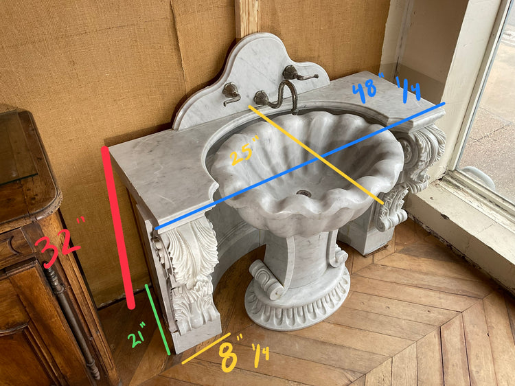 Antique Italian White Carrara Marble Vanity Wall Sink (S-XWVE)