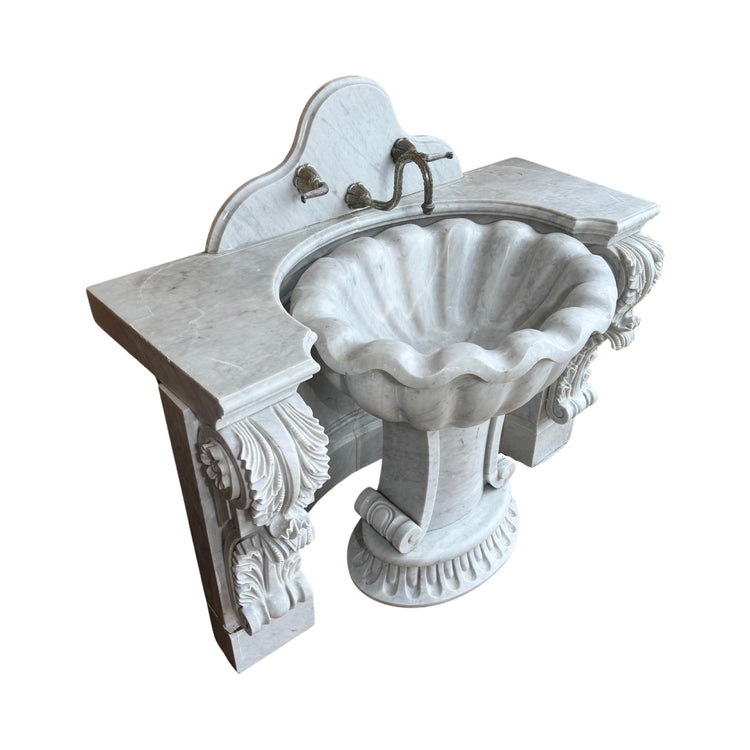 Antique Italian White Carrara Marble Vanity Wall Sink (S-XWVE)