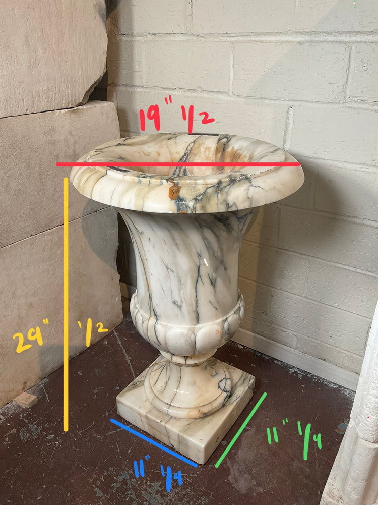 Pair of Italian White Breche Marble Planters (V-BNXC)