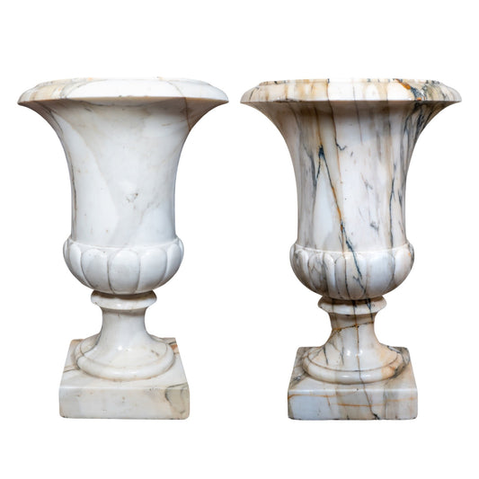 Pair of Italian White Breche Marble Planters (V-BNXC)