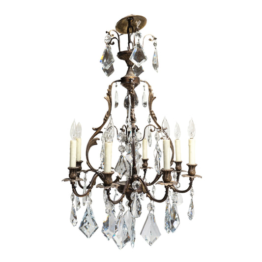 French Bronze and Crystal Chandelier