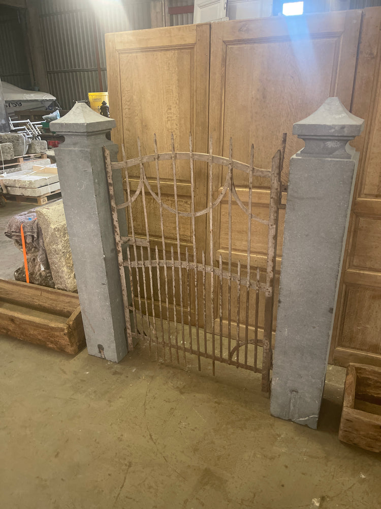 Pair of Belgian Blustone and Iron Gate With Columns (GE-XJQH)
