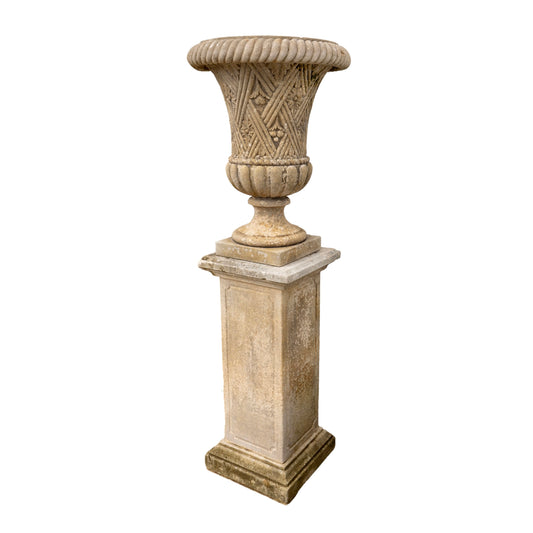 Pair of Italian Limestone Planters with Base