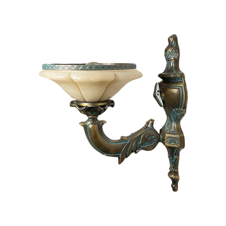 Pair of French Antique Bronze and Alabaster Sconces (L-HXMP)