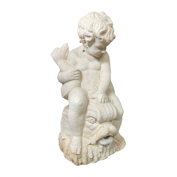 French Limestone Cherub Fountain Water Exit