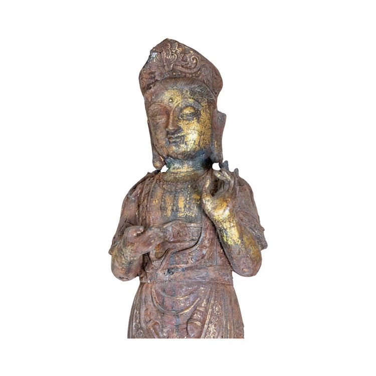 Antique Chinese Ming Dynasty Iron Standing Guanyin Sculpture (GE-AVKJ)