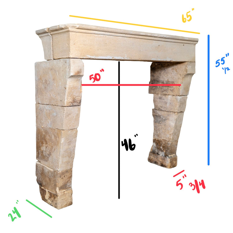 Antique French Limestone Farmhouse Mantel (M-WRXK)