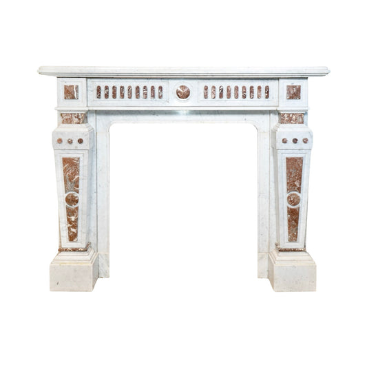 Antique French White Carrara and Royal Red Marble Mantel (MCH1072)