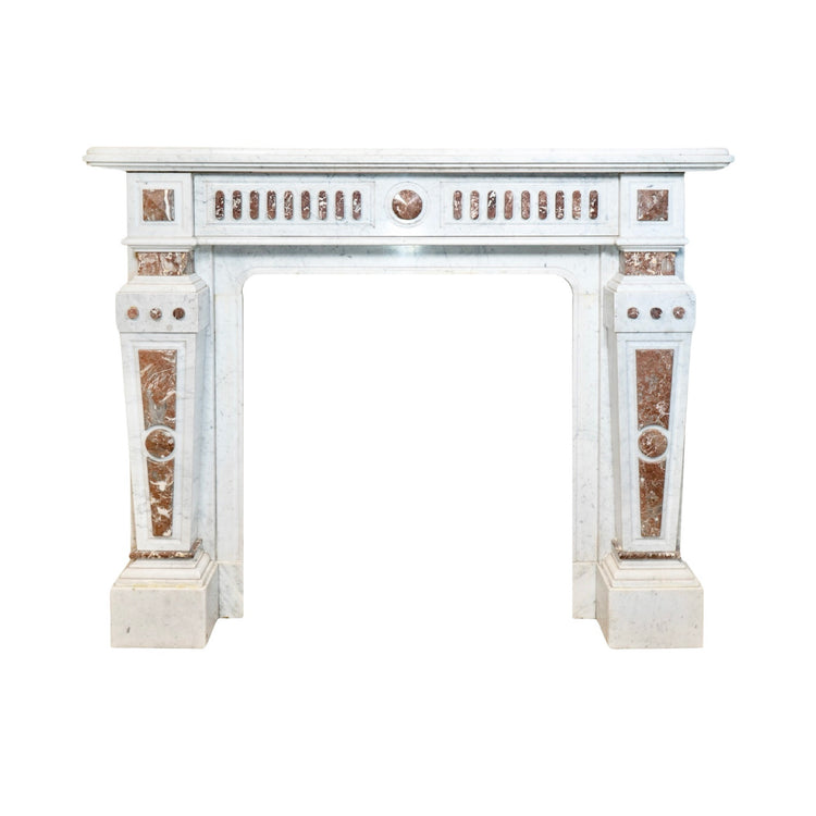 Antique French White Carrara and Royal Red Marble Mantel (MCH1072)
