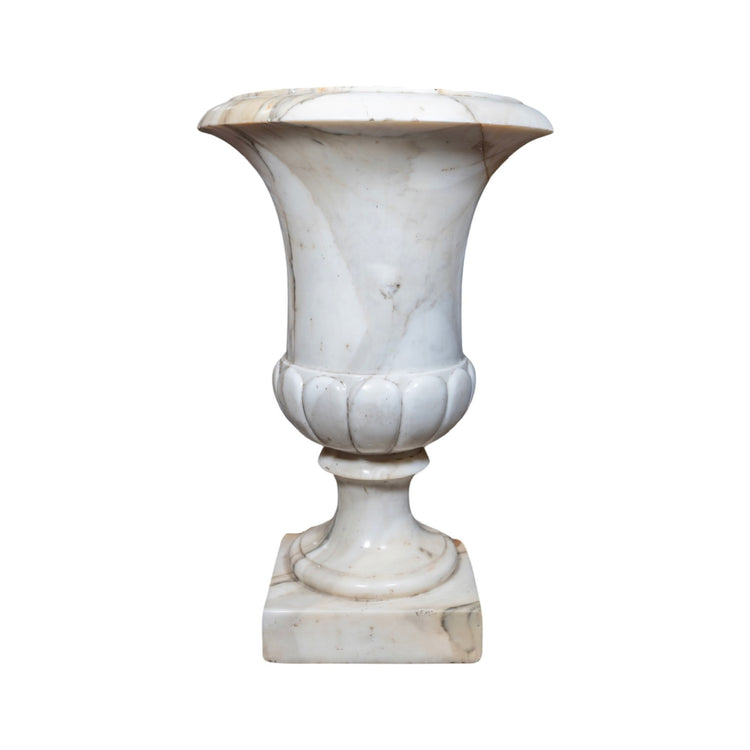 Pair of Italian White Breche Marble Planters (V-BNXC)