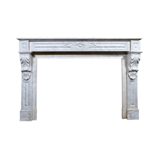 Antique French White Veined Carrara Marble Mantel (M-METQ)