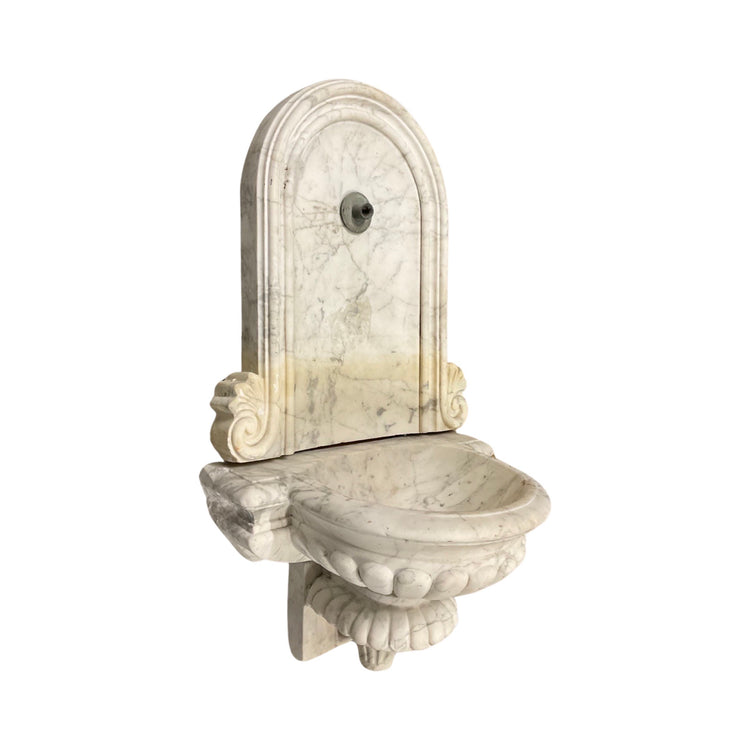 Antique Italian White Carrara Marble Wall Fountain (F-NDQG)