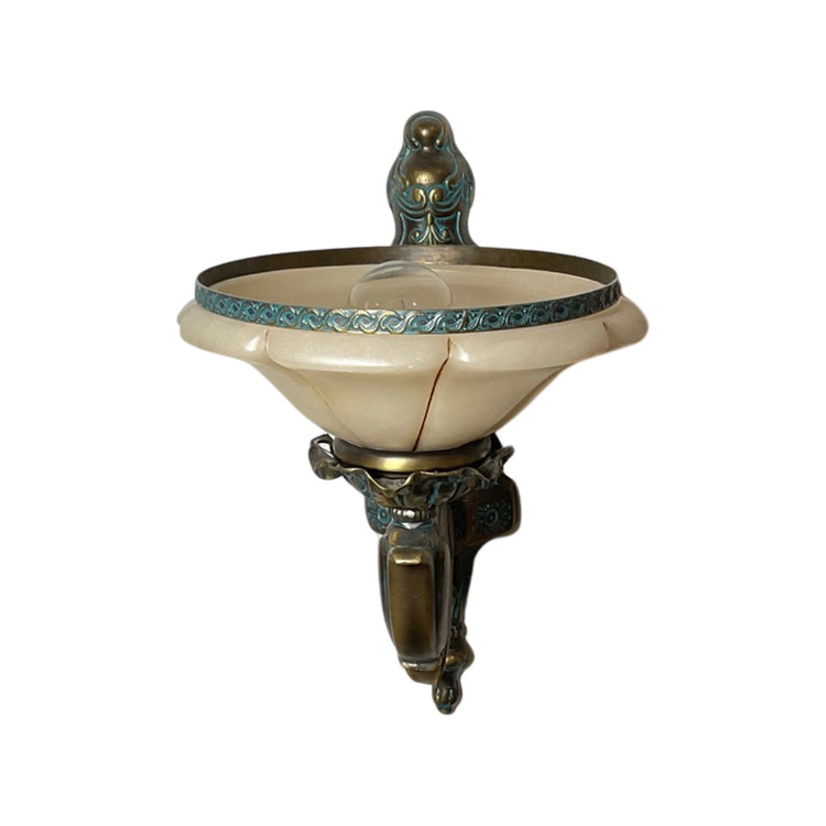 Pair of French Antique Bronze and Alabaster Sconces (L-HXMP)