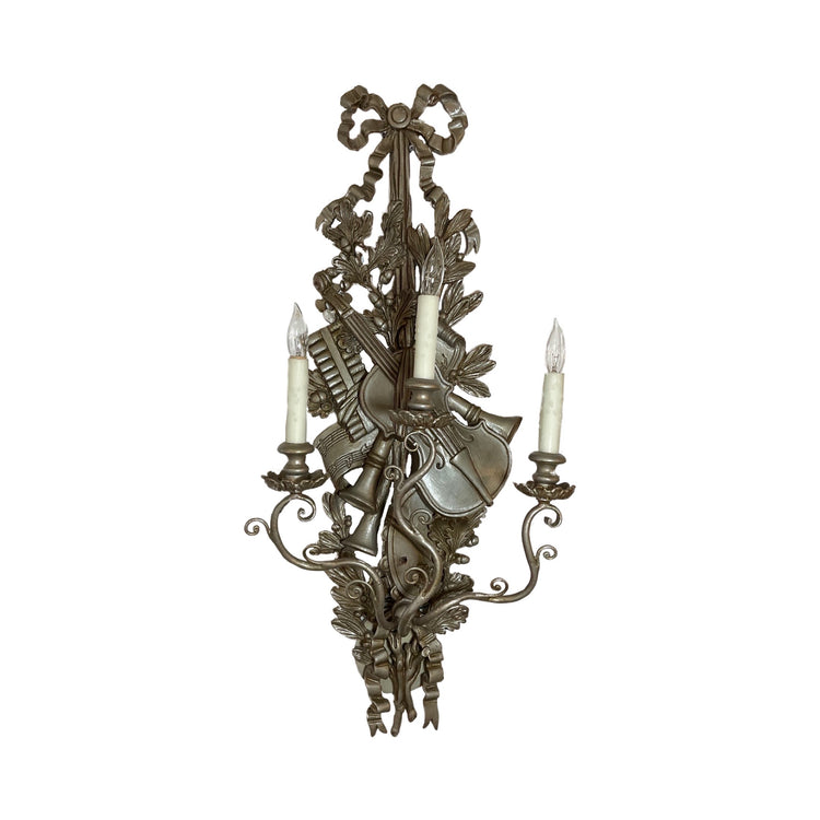 Pair of French Wooden Carved Silver Leaf Wall Sconces