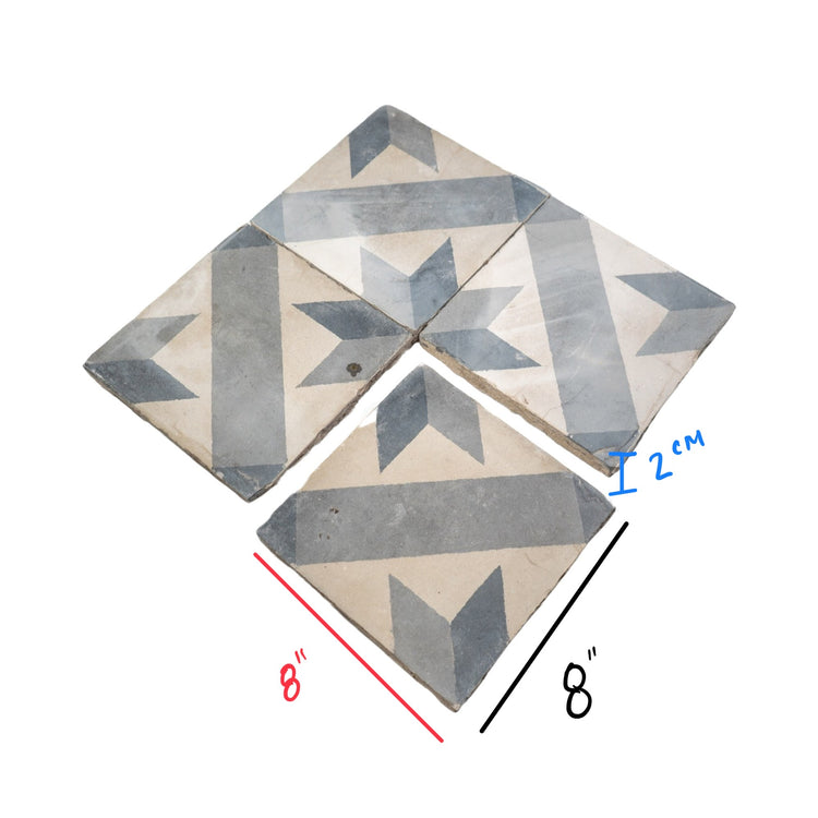 Reclaimed French Encaustic Square Geometric Concrete Tile (FL8555)