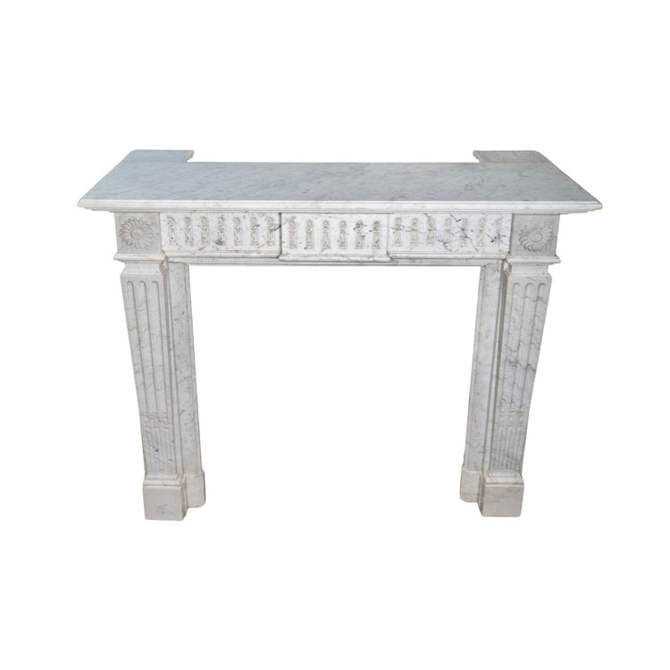 Antique French White Veined Carrara Marble Mantel (M-UCHW)
