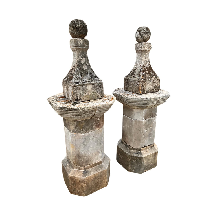 Pair of Antique French Limestone Finials (GE-SNLM)
