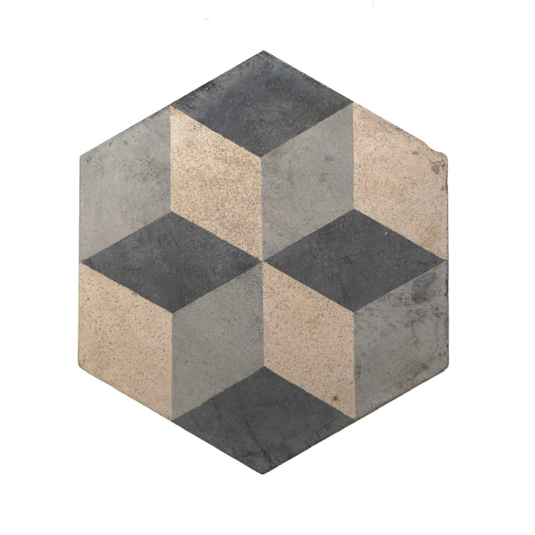 Reclaimed French Encaustic Hexagonal Geometric Concrete Tile (ET-NEWH)