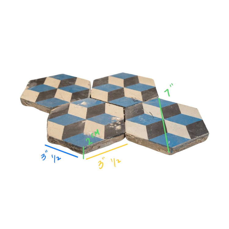 Reclaimed French Encaustic Hexagonal Geometric Concrete Tile (ET-HSMW)