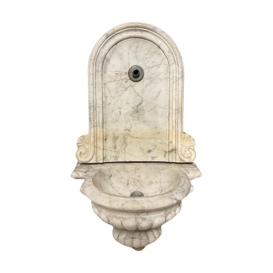 Antique Italian White Carrara Marble Wall Fountain (F-NDQG)