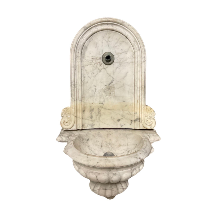 Antique Italian White Carrara Marble Wall Fountain (F-NDQG)
