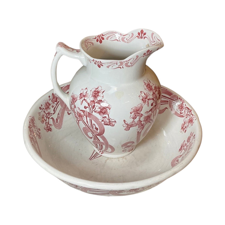 English Antique Porcelain Bowl and Pitcher