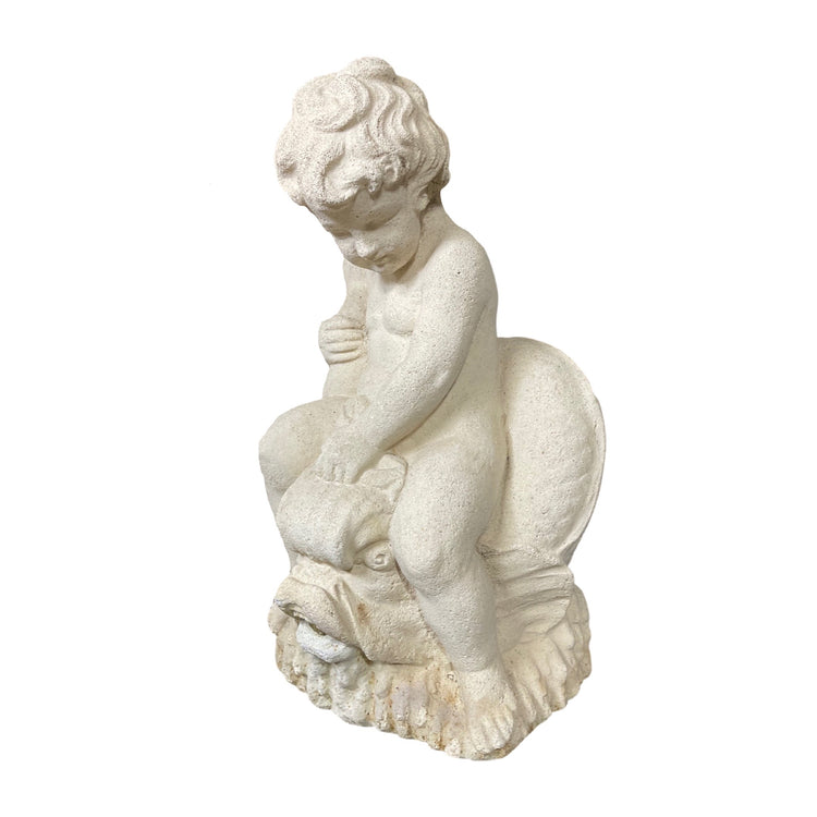 French Limestone Cherub Fountain Water Exit