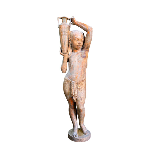 French Iron Egyptian Water Bearer Sculpture