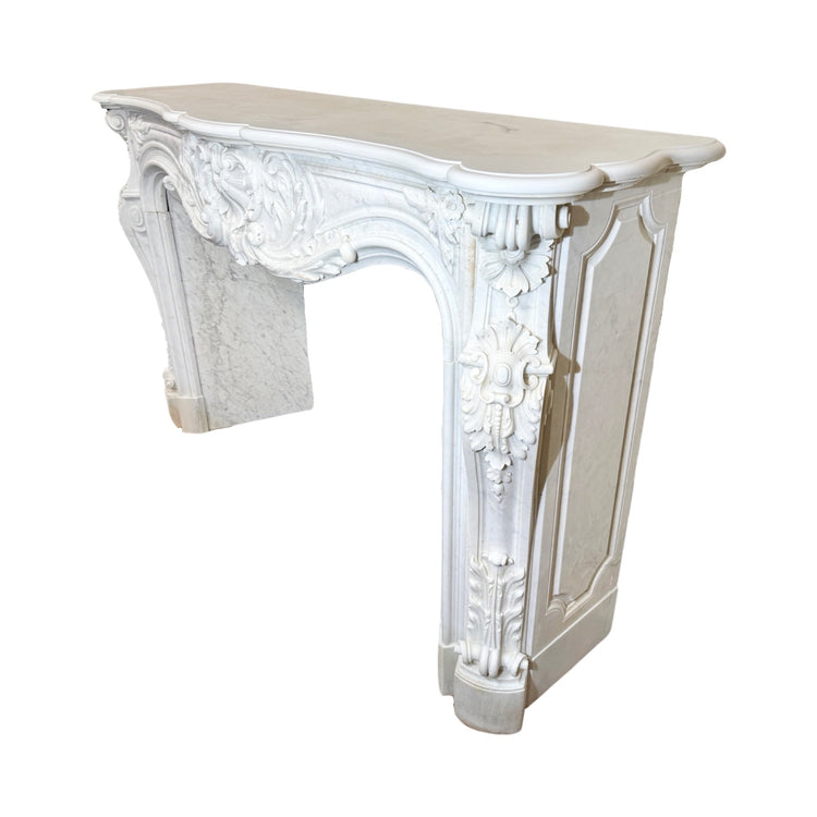 Antique French White Carrara Marble Mantel (M-YPEF)