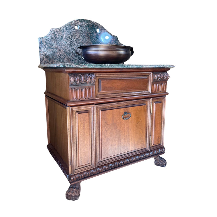 French Walnut Wood and Marble Sink