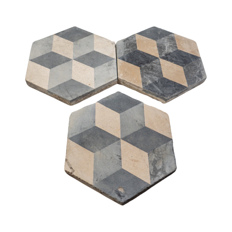 Reclaimed French Encaustic Hexagonal Geometric Concrete Tile (ET-NEWH)