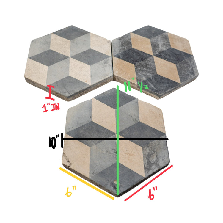Reclaimed French Encaustic Hexagonal Geometric Concrete Tile (ET-NEWH)