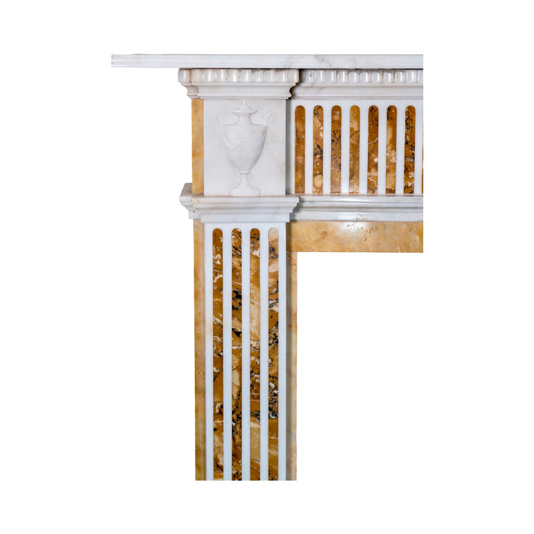 English White Veined Carrara and Sienna Brocatelle Marble Mantel