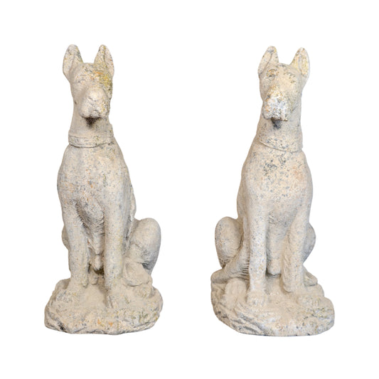 Pair of Contemporary French Reconstituted Stone Doberman Statues (GE-RZPV)