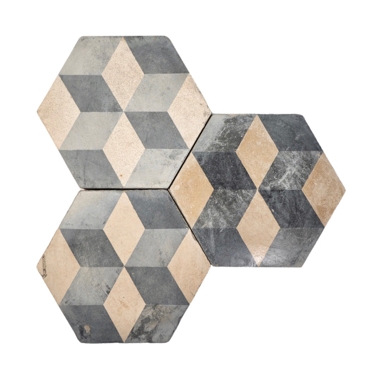 Reclaimed French Encaustic Hexagonal Geometric Concrete Tile (ET-NEWH)
