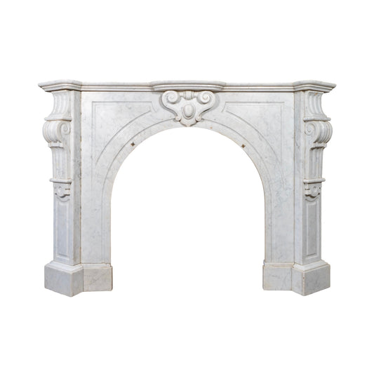 Antique French White Veined Carrara Marble Mantel (M-HREA)