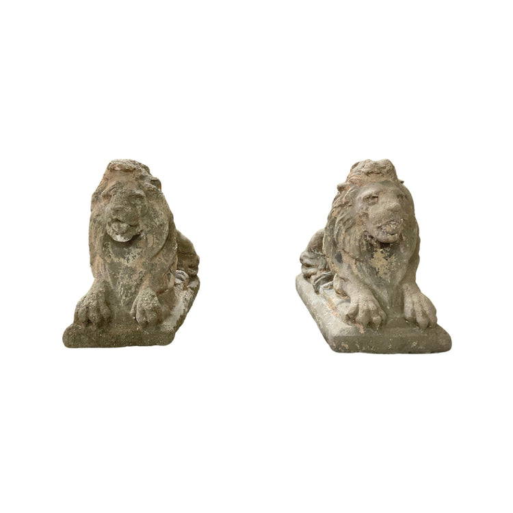 Pair of French Limestone Composite Lion Sculptures (GE-WKXL)